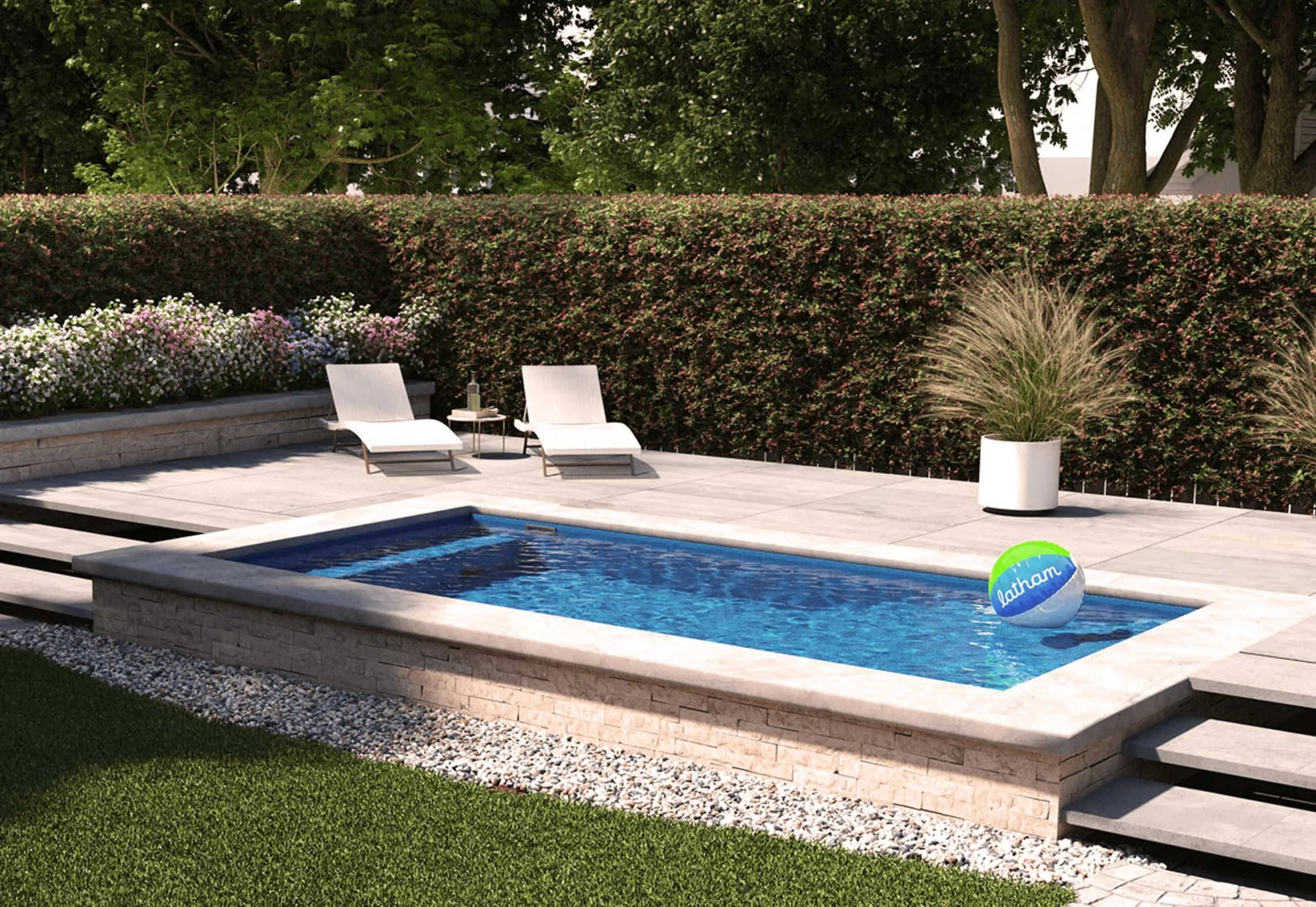 Latham fiberglass plunge pool in a compact backyard