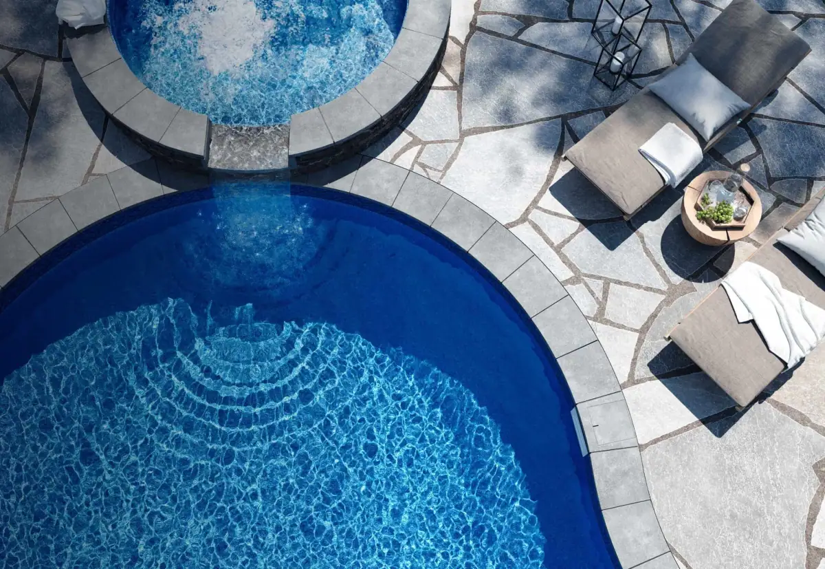 Latham fiberglass spa with spillover lifestyle